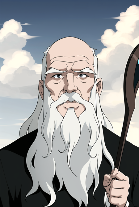 3978524460-3186012543-1boy, male focus, solo, facial hair, staff, beard, old, long hair, old man, cloud, bald, parody, grey hair, mustache, sky, looki.png